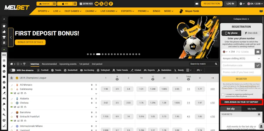 Melbet Sportsbook Screenshot
